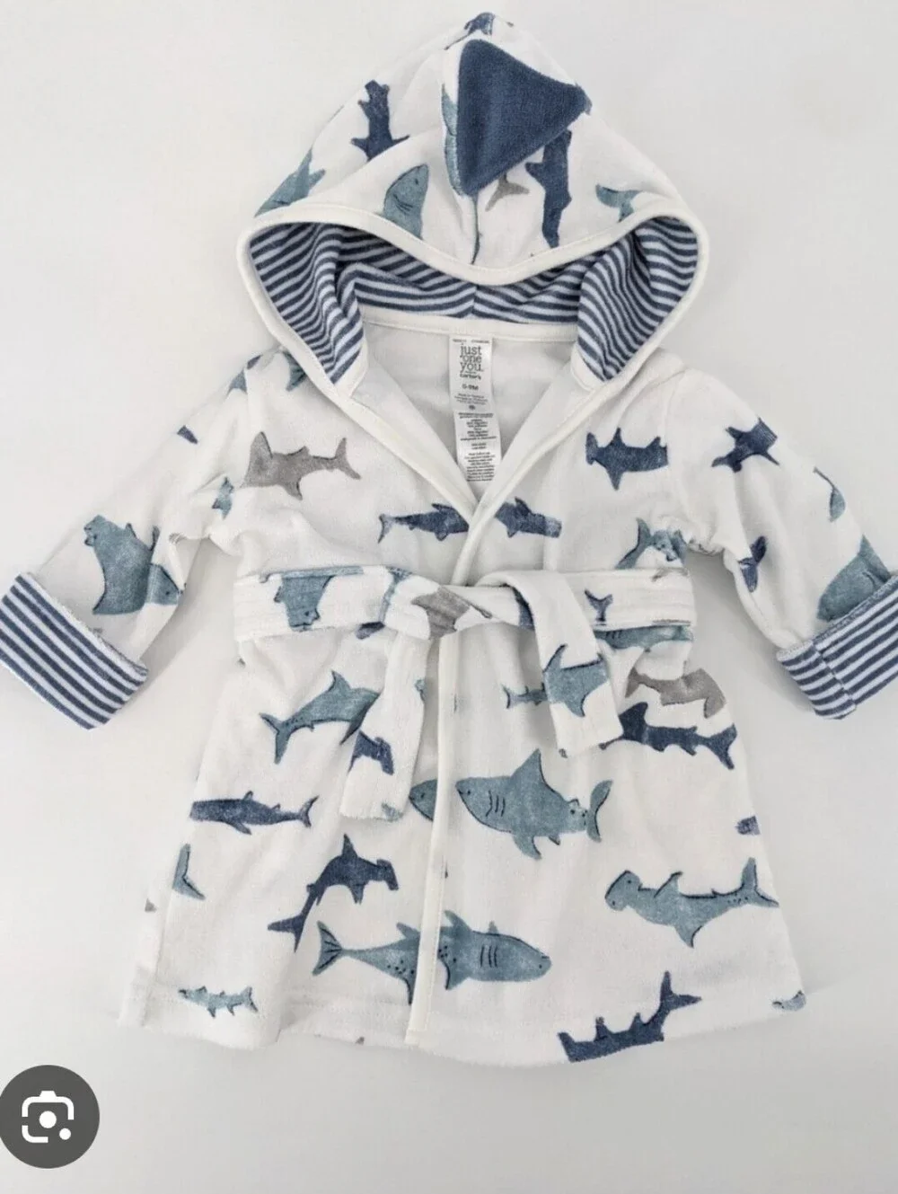 Carters Shark White Blue Baby Boy Robe 0-9 M